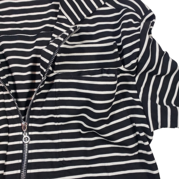 Chicos Black White Striped Jacket Size 0 US 4 SMALL Full Zip Belted Lightweight - Picture 7 of 14